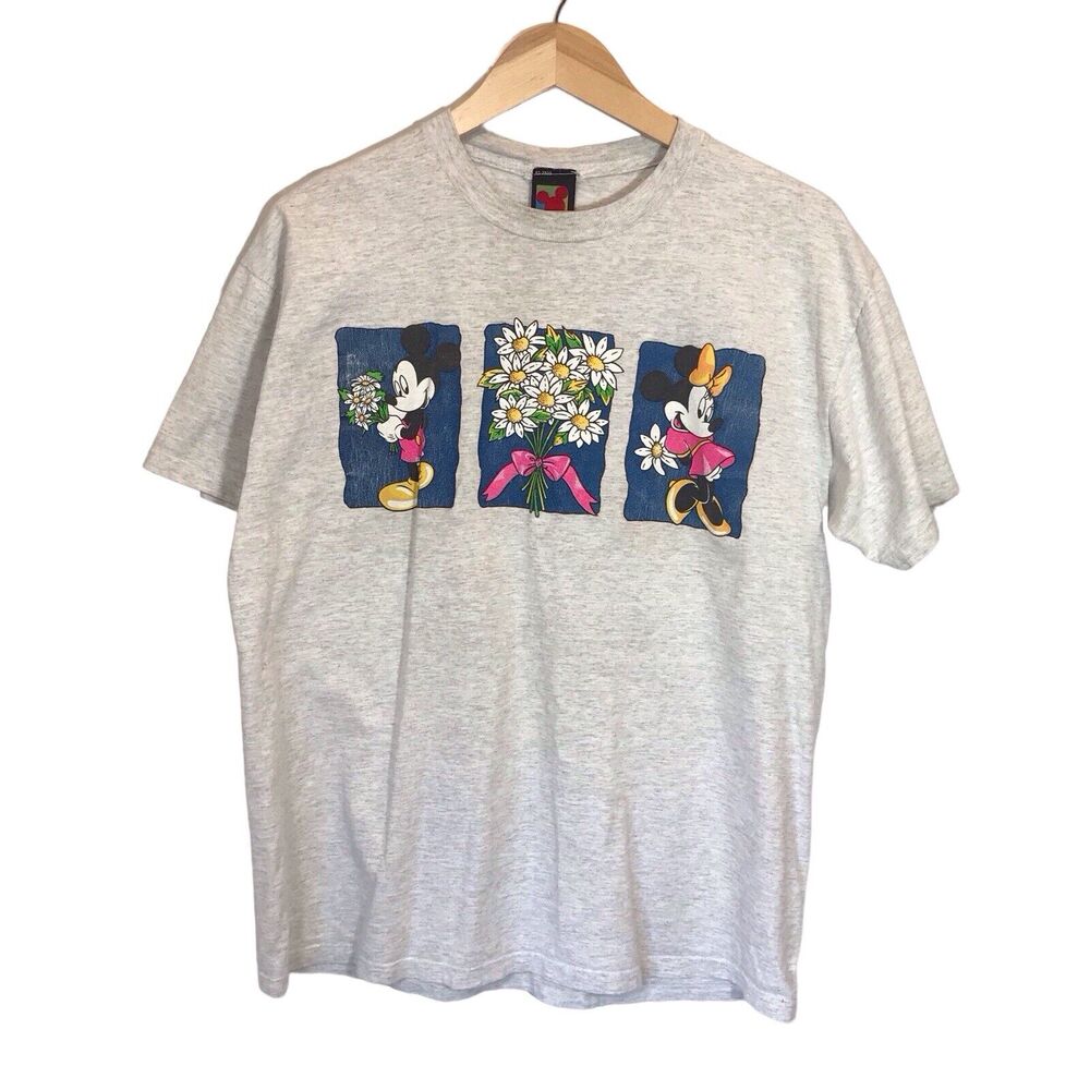 Grey Vintage Mickey and Minnie T-Shirt‎ Size L Mickey Unlimited
